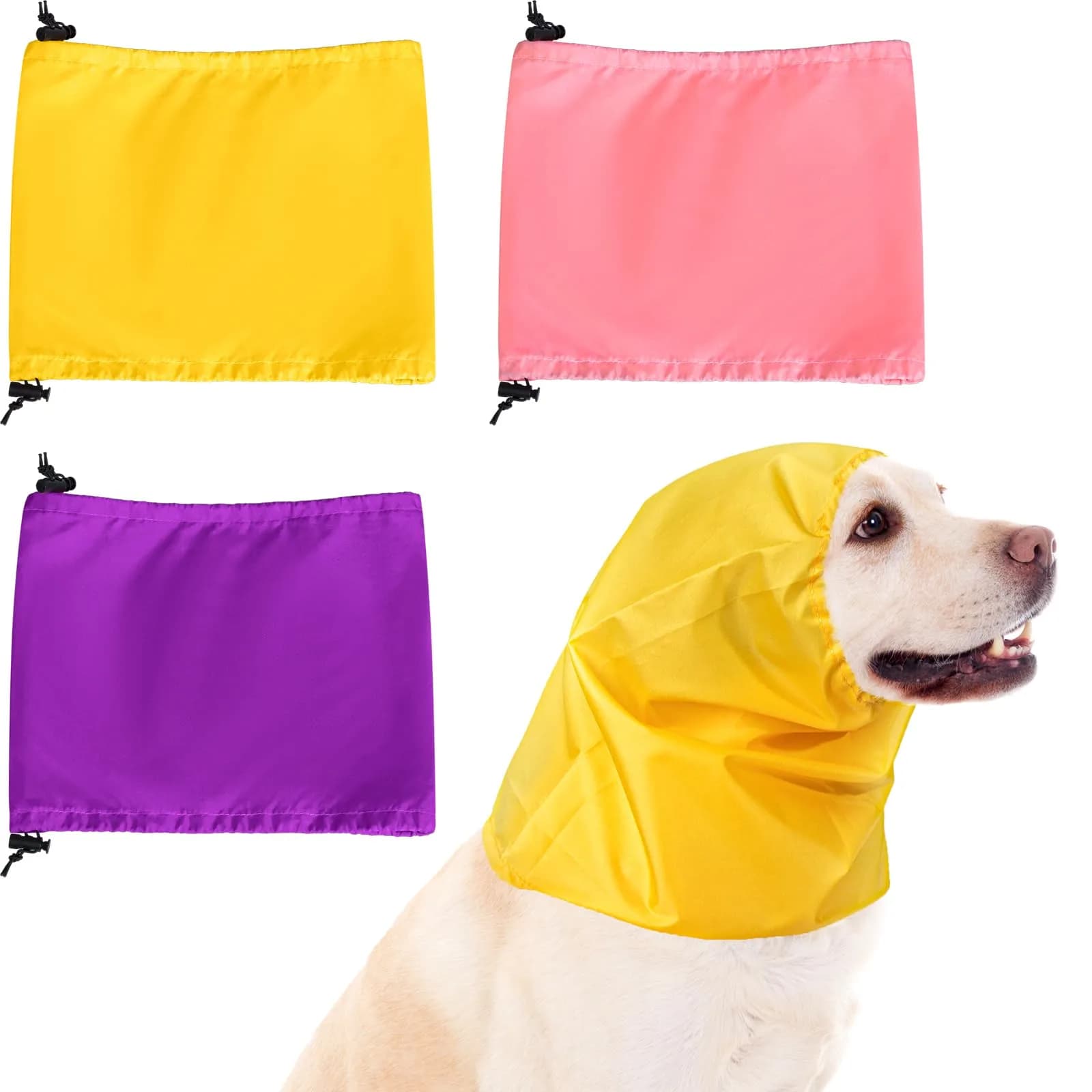 Aliceset Dog Bath Shower Caps 3 Pack Waterproof Ear Covers for Bathing | Adjustable, Durable & Versatile (70-120 chars) — yellow, purple, pink
