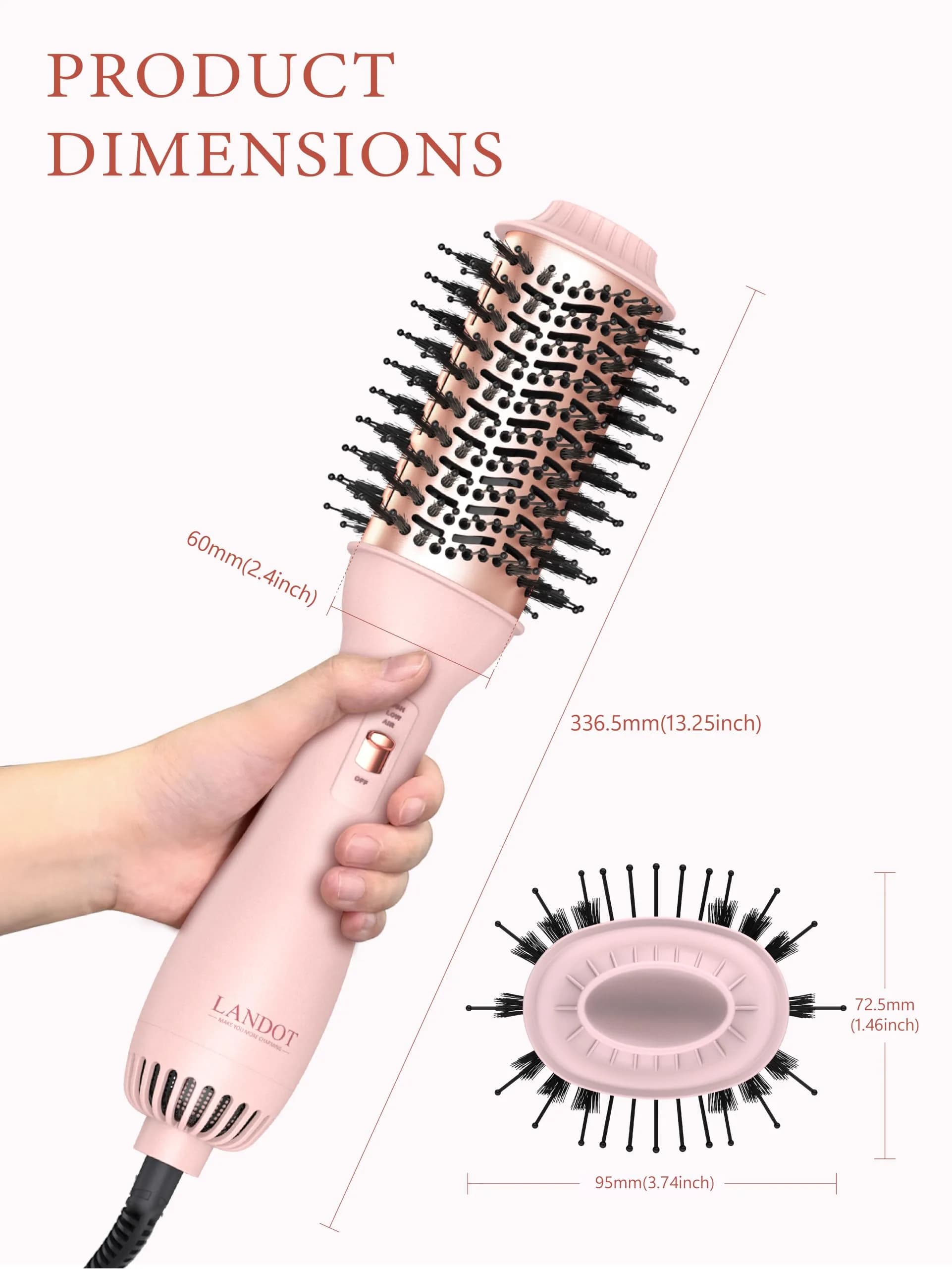 LANDOT One-Step Hair Blow Dryer Brush 1000W | 16.5cm (6.5 Inch) Oval Barrel - view 4
