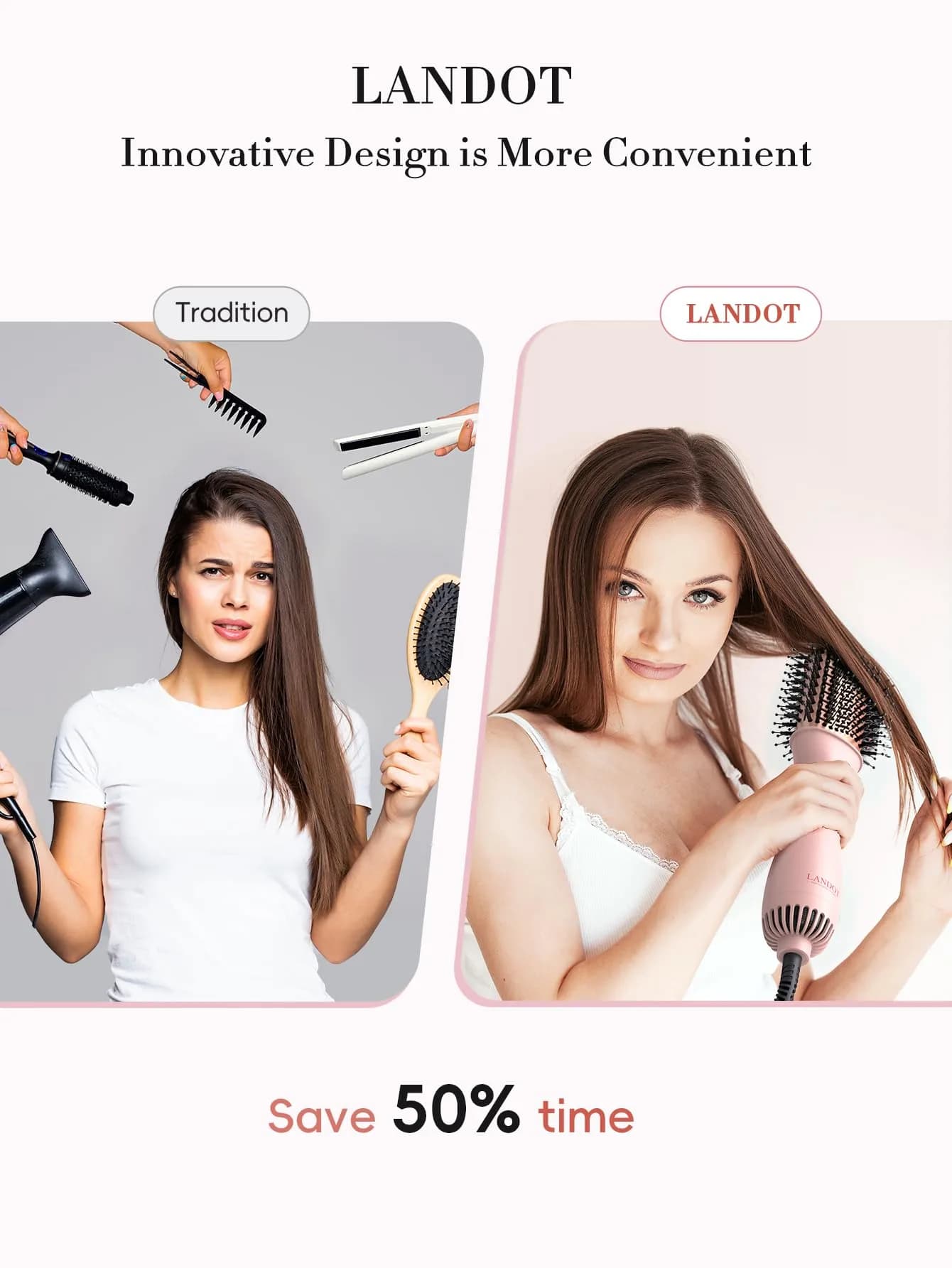 LANDOT One-Step Hair Blow Dryer Brush 1000W | 16.5cm (6.5 Inch) Oval Barrel - view 2