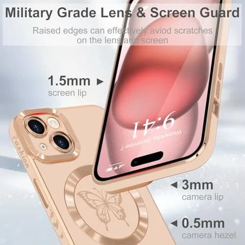 Lafunda Magnetic for iPhone 15 Plus Case Butterfly, Pink | Support Wireless Charging & Full Camera Protection thumbnail 3