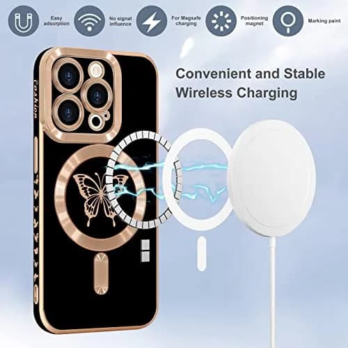 Lafunda Magnetic for iPhone 15 Pro Case Butterfly, Black | Stylish Shockproof TPU Cover with Magnetic Support thumbnail 4