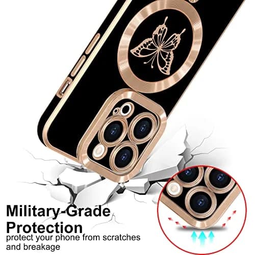 Lafunda Magnetic for iPhone 15 Pro Case Butterfly, Black | Stylish Shockproof TPU Cover with Magnetic Support thumbnail 2