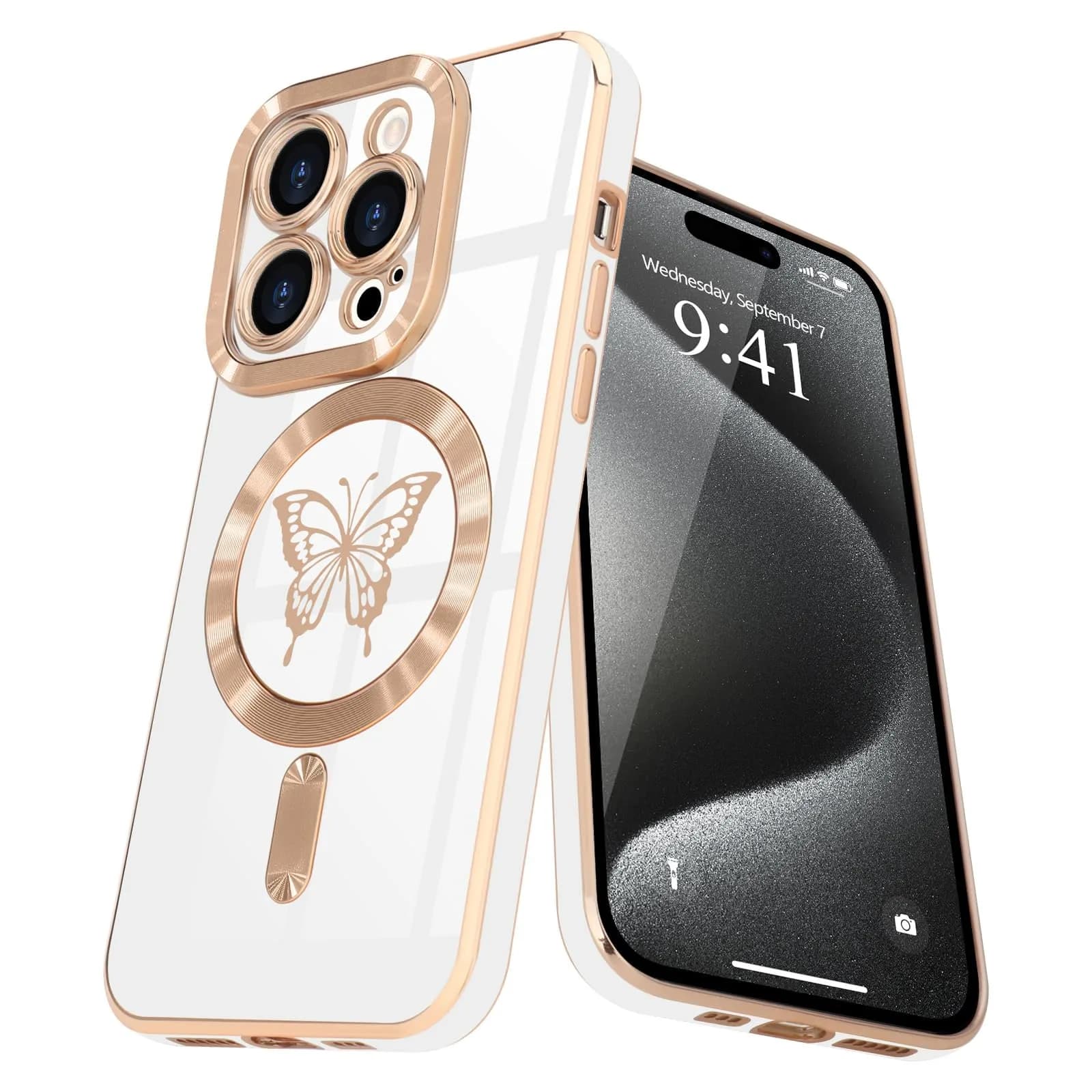 Lafunda Magnetic for iPhone 16 Pro Max Case Butterfly, White | Magnetic Wireless Support & Full Camera Protection — White / iPhone 15 Pro Max