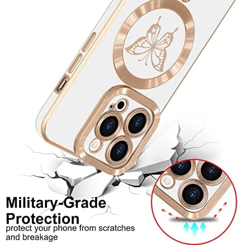 Lafunda Magnetic for iPhone 15 Pro Max Case Butterfly, White | Magnetic Wireless Charging Support thumbnail 2
