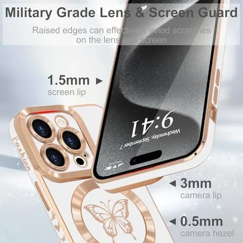 Lafunda Magnetic for iPhone 15 Pro Max Case Butterfly, White | Magnetic Wireless Charging Support thumbnail 3