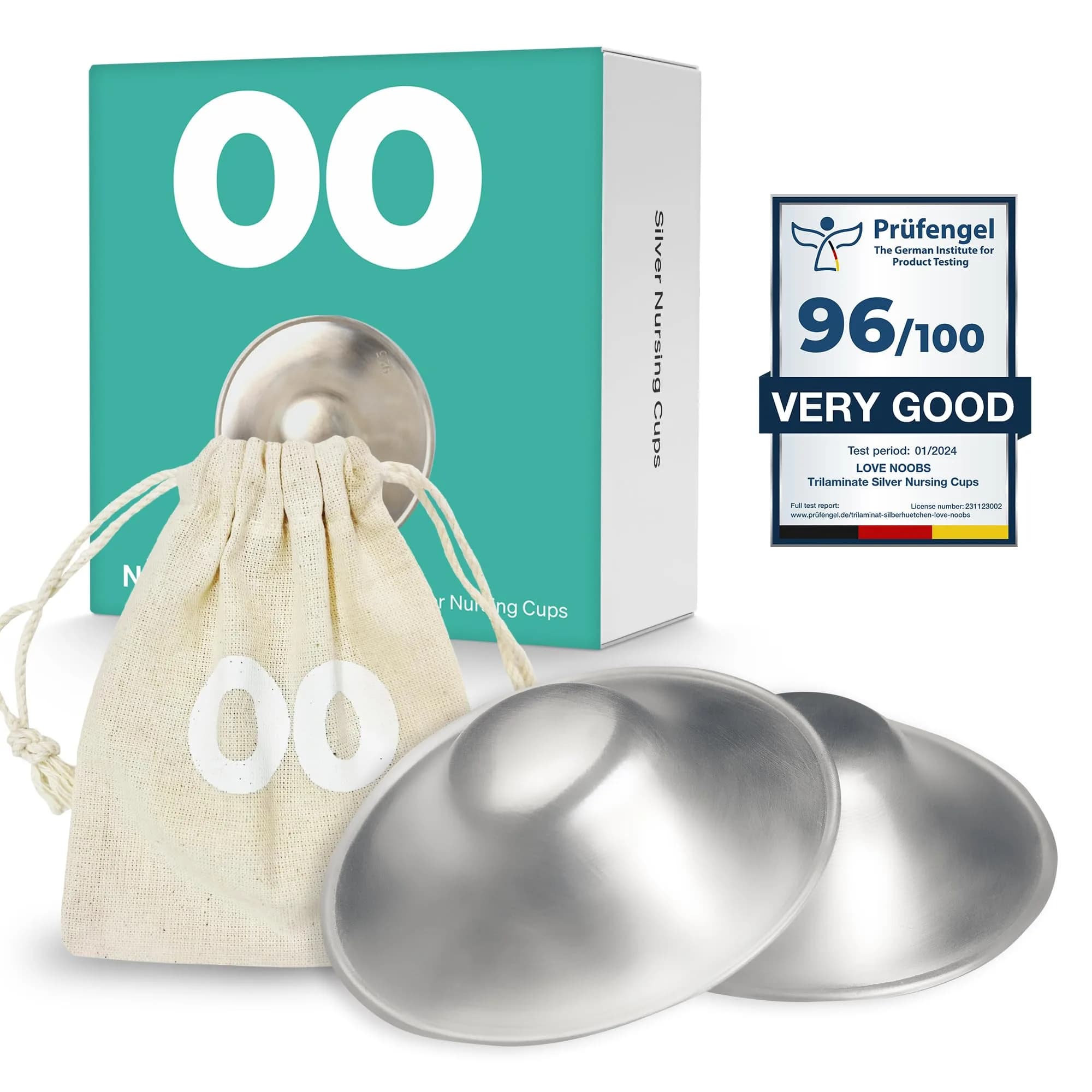 Love Noobs Silver Nursing Cups XL Size | Natural Nipple Pain Relief for Breastfeeding Newborns - main product image