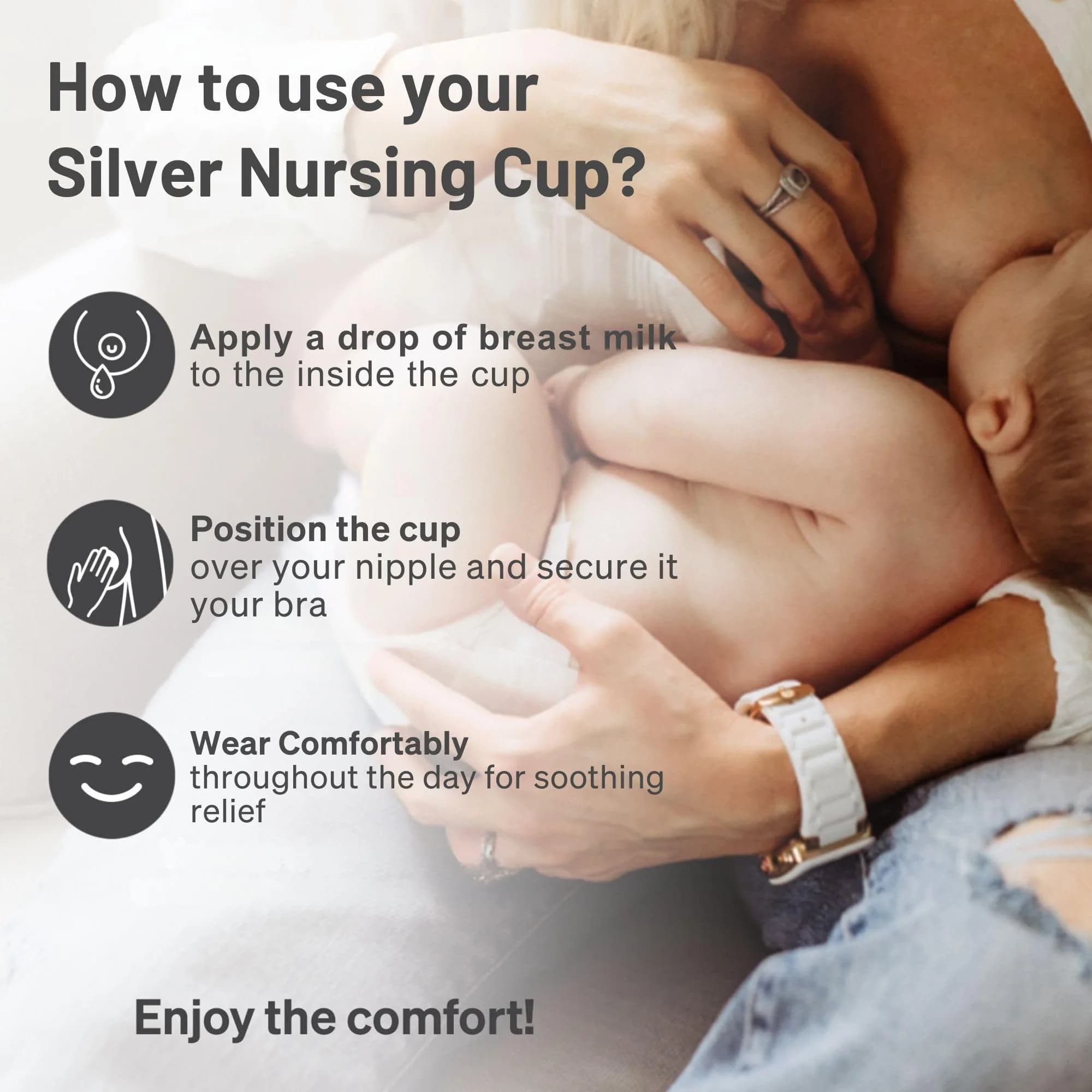 Love Noobs Silver Nursing Cups XL Size | Natural Nipple Pain Relief for Breastfeeding Newborns - view 4