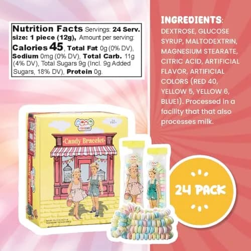 4YoreElves Candy Bracelets Individually Wrapped, Pack of 24 Pastel Candy Jewelry | Fun Retro Party Favors thumbnail 2
