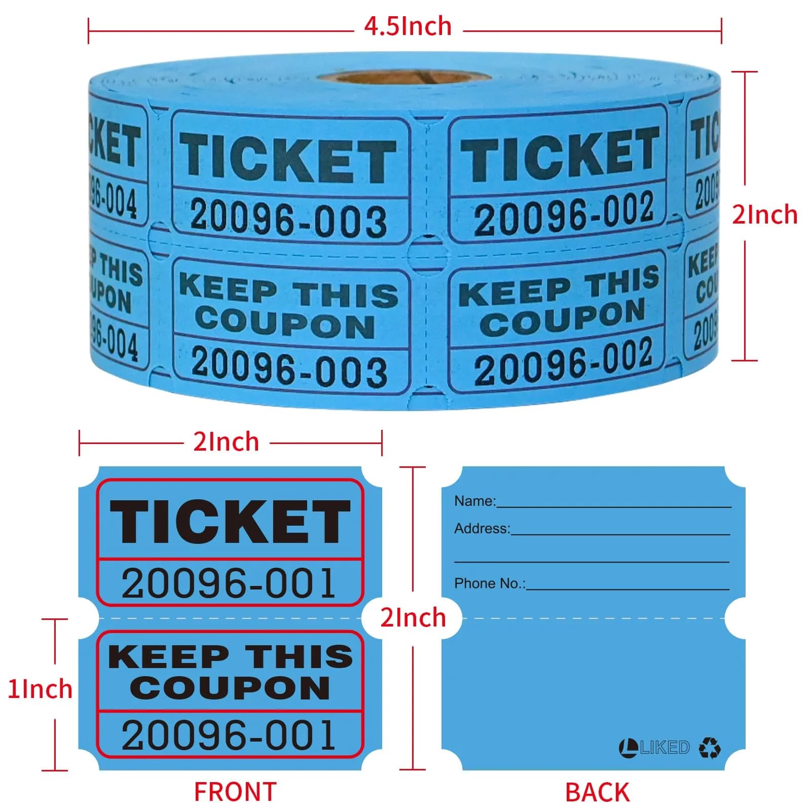 L LIKED Raffle Tickets Double Rolls 1000 Pairs Blue | Easy Separation & Clear Numbering for Events - view 4