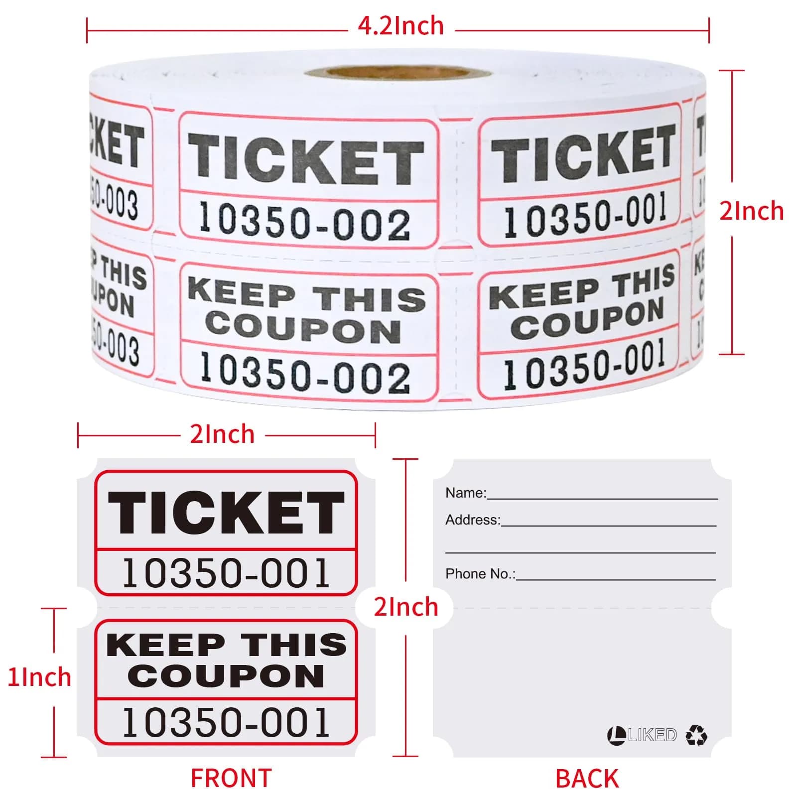 L LIKED Double Raffle Tickets Roll (2000 pcs total, 1000 per roll) | Easy Tear 50/50 Tickets for Events - view 2
