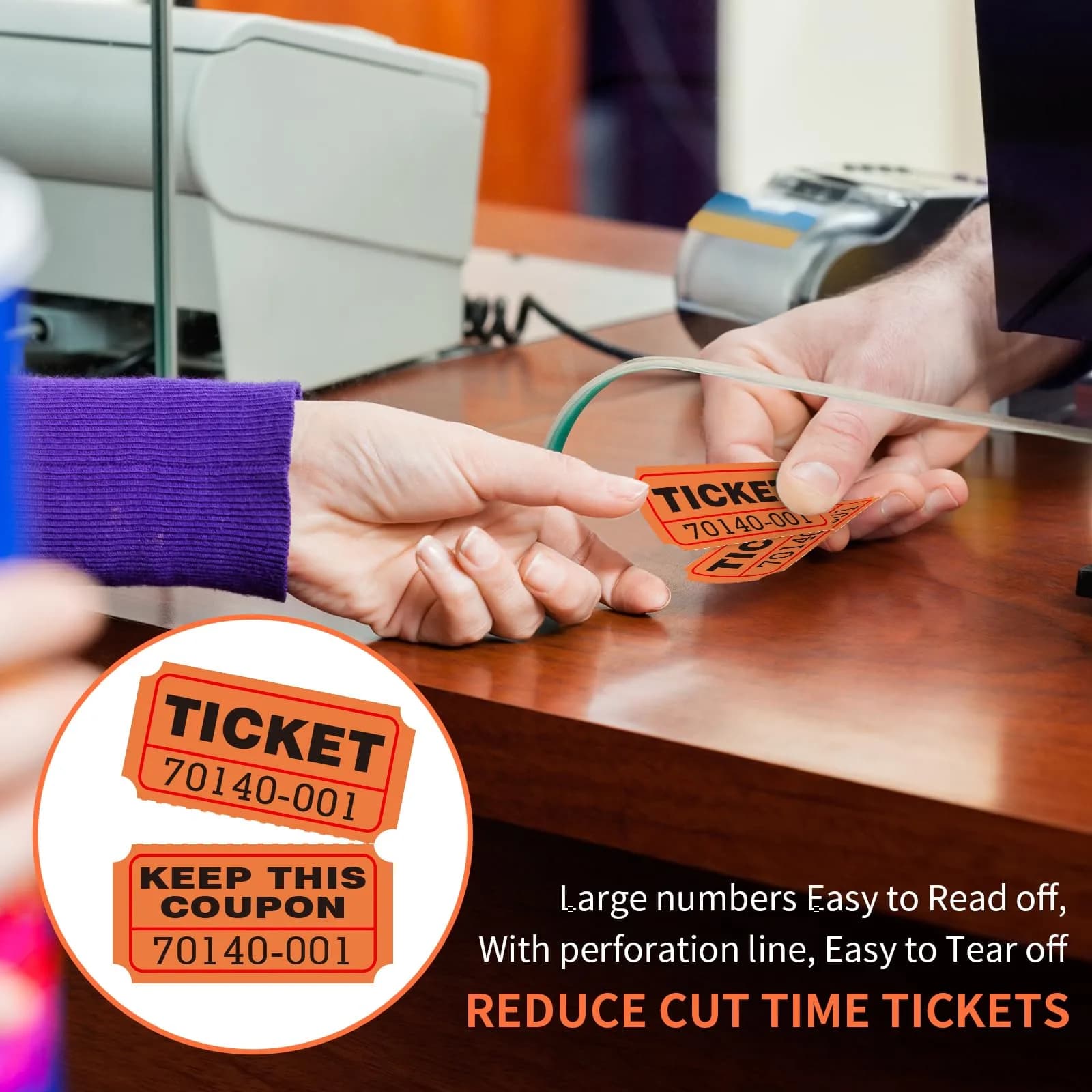 L LIKED Raffle Tickets Double Rolls Orange 1000 Pairs | Consecutive Numbering for Events - view 6