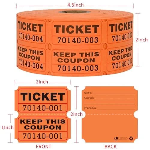 L LIKED Orange Raffle Tickets 2" x 2", Double Roll, 1000 Pairs/Roll | Consecutively Numbered for Easy Event Management thumbnail 3