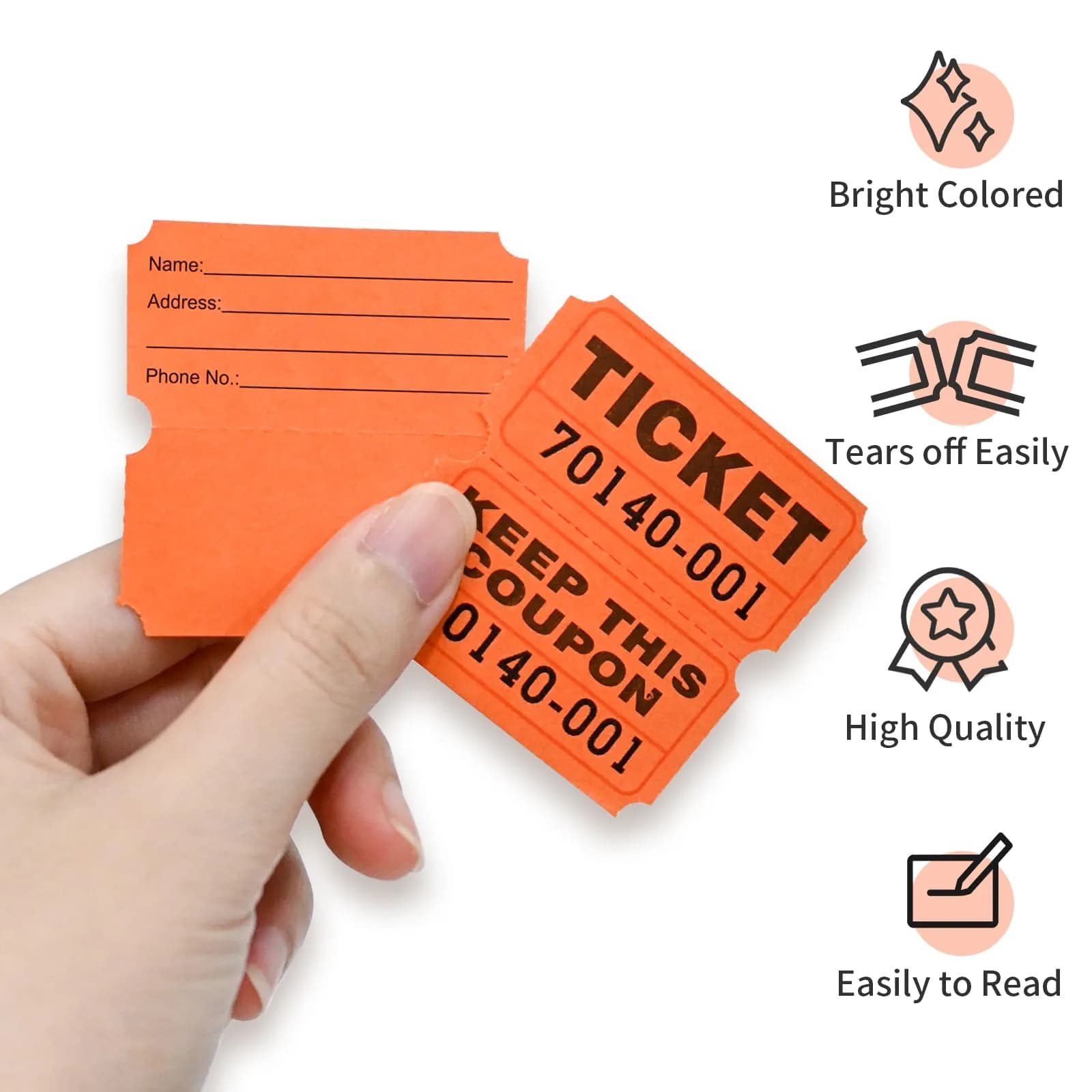 L LIKED Raffle Tickets Double Rolls Orange 1000 Pairs | Consecutive Numbering for Events - view 4