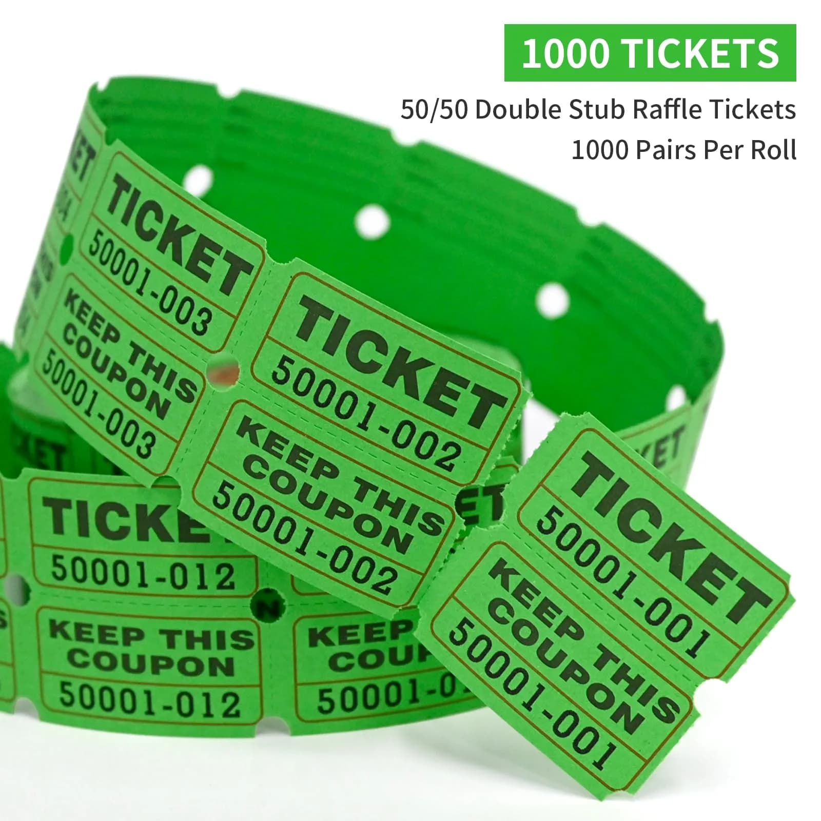 L LIKED Raffle Tickets Double Roll (1000 Green Pairs) | Consecutive Numbered 50/50 Draw Tickets for Events - view 2