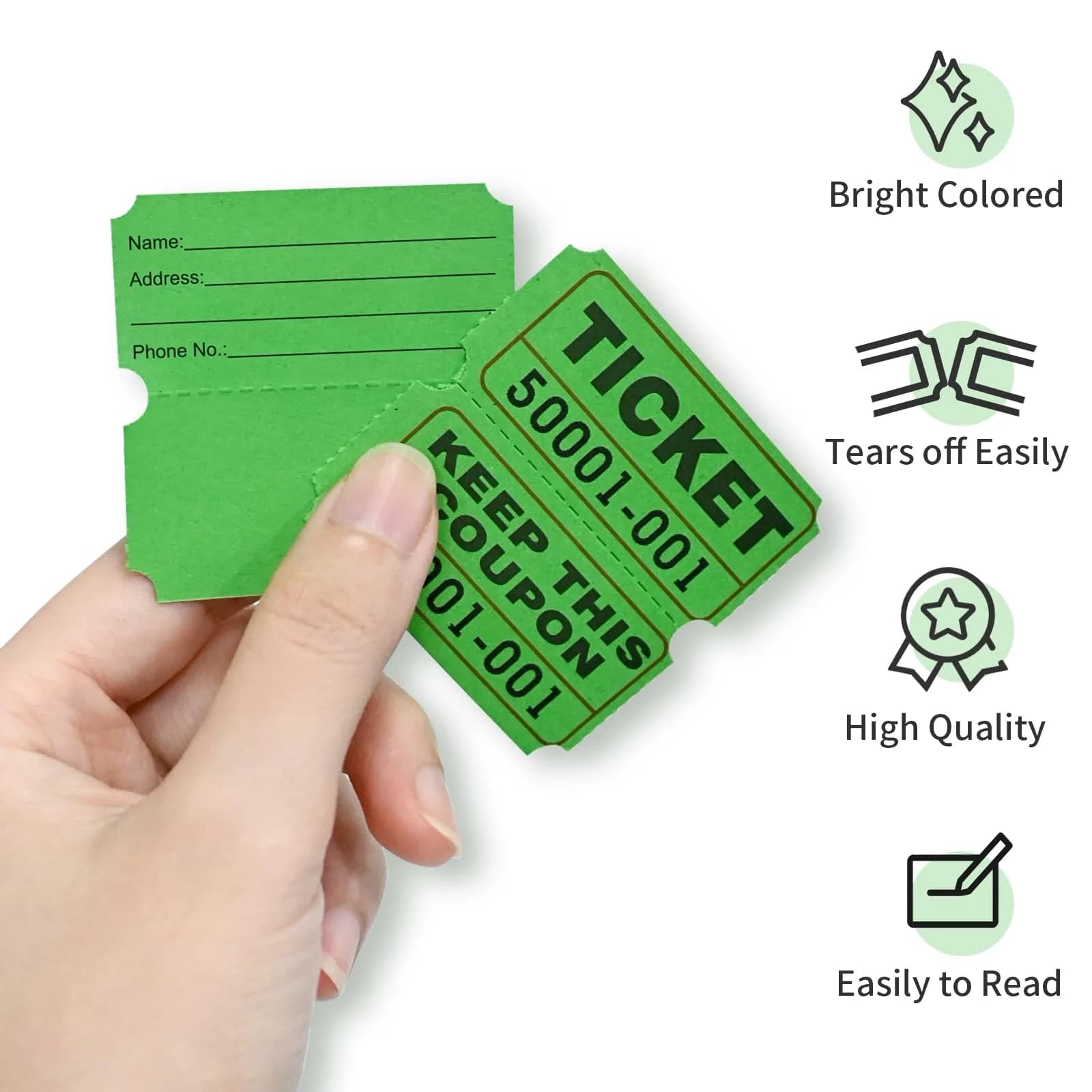 L LIKED Raffle Tickets Double Roll (1000 Green Pairs) | Consecutive Numbered 50/50 Draw Tickets for Events - view 4