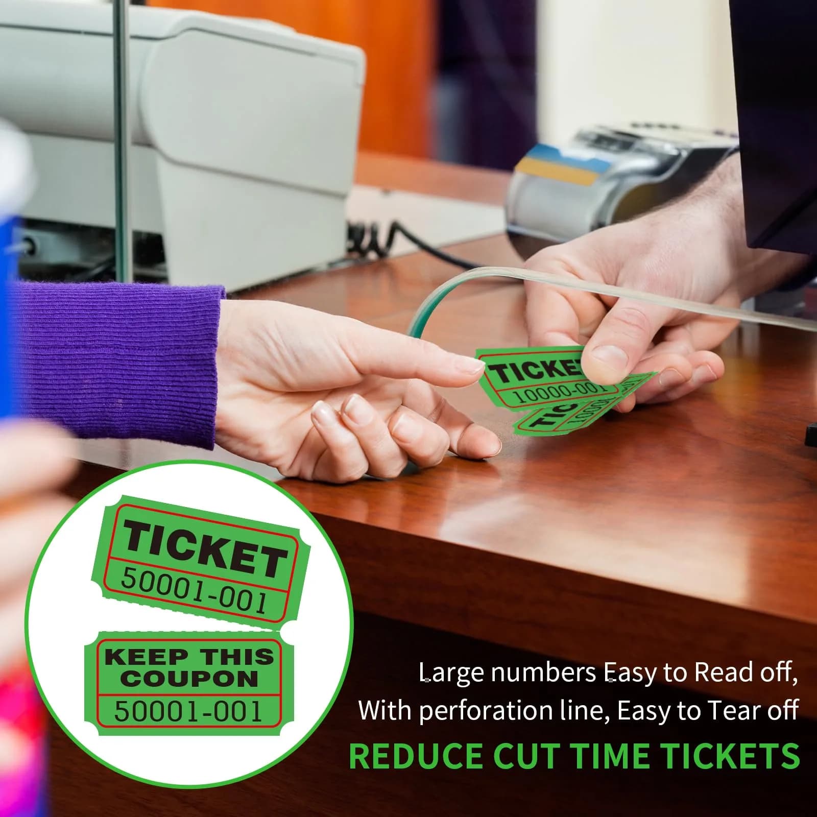 L LIKED Raffle Tickets Double Roll (1000 Green Pairs) | Consecutive Numbered 50/50 Draw Tickets for Events - view 6