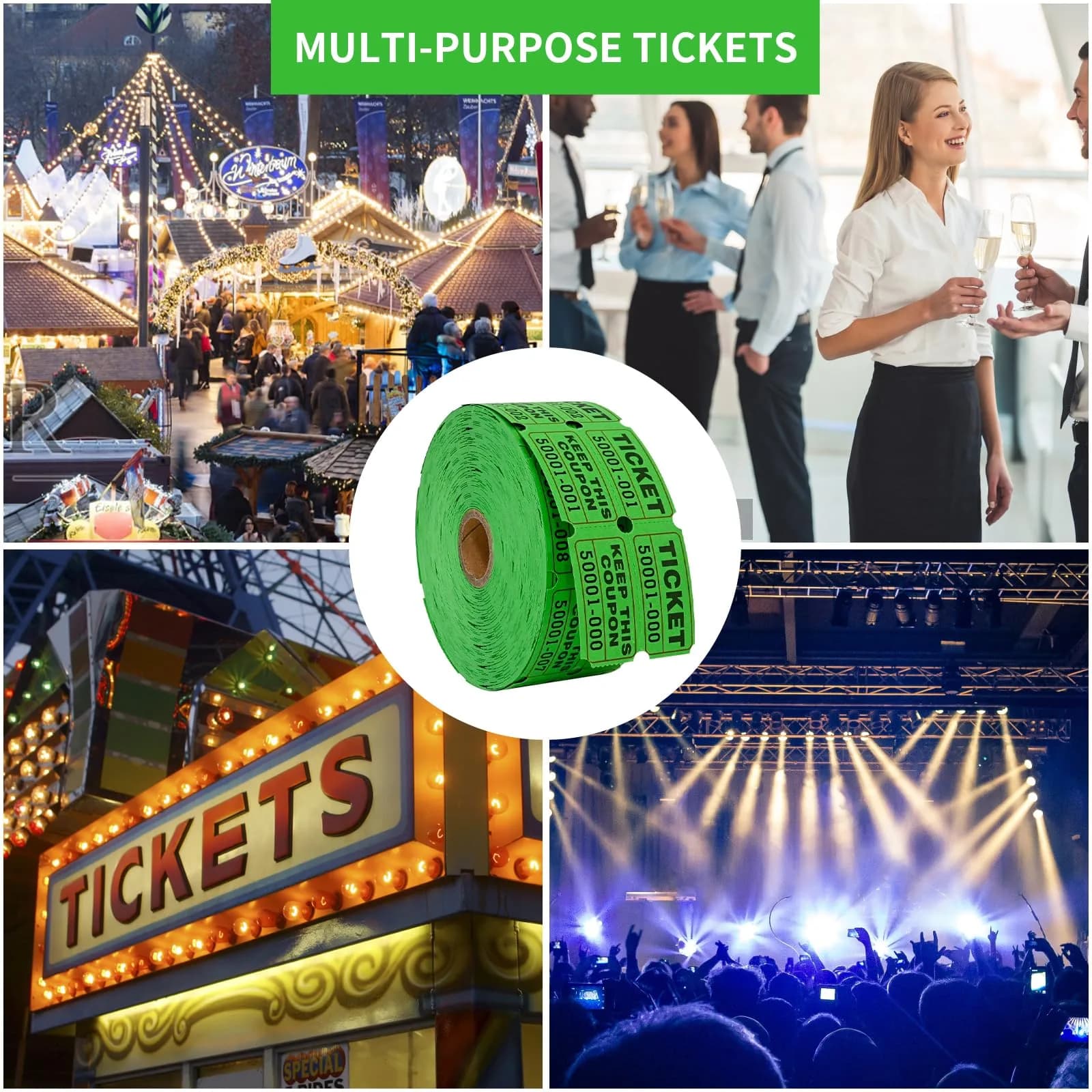 L LIKED Raffle Tickets Double Roll (1000 Green Pairs) | Consecutive Numbered 50/50 Draw Tickets for Events - view 7