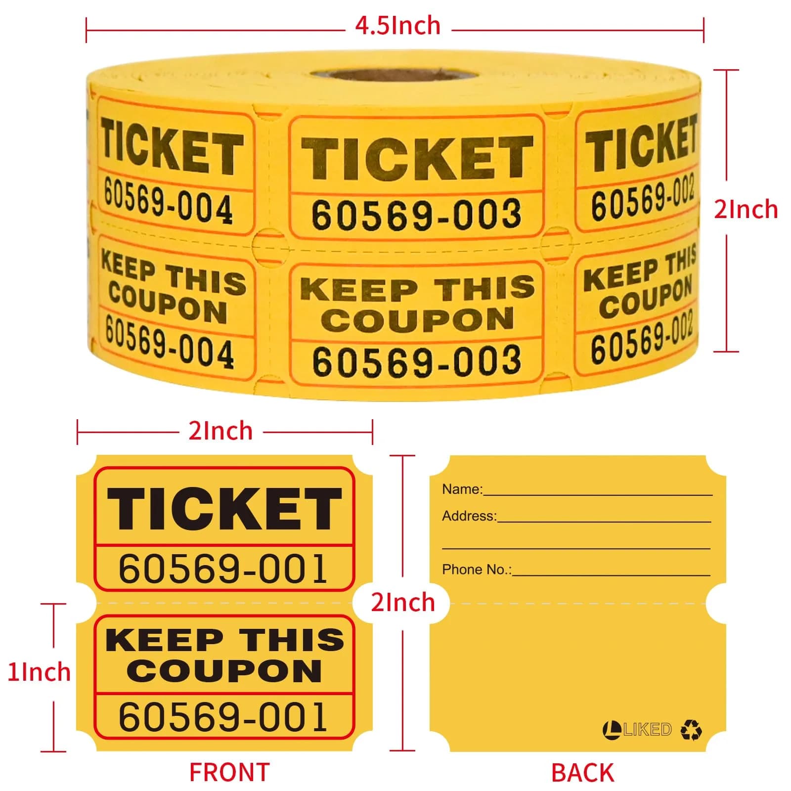 L LIKED 1000 Yellow Raffle Tickets Double Roll | Easy Separation for Events | L LIKED - view 3