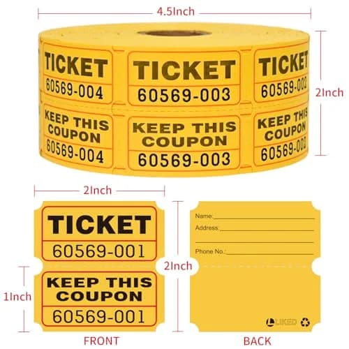 L LIKED Yellow Raffle Tickets 2" x 2" Double Roll (1000 Pairs) | Consecutive Numbering for Easy Event Management thumbnail 3