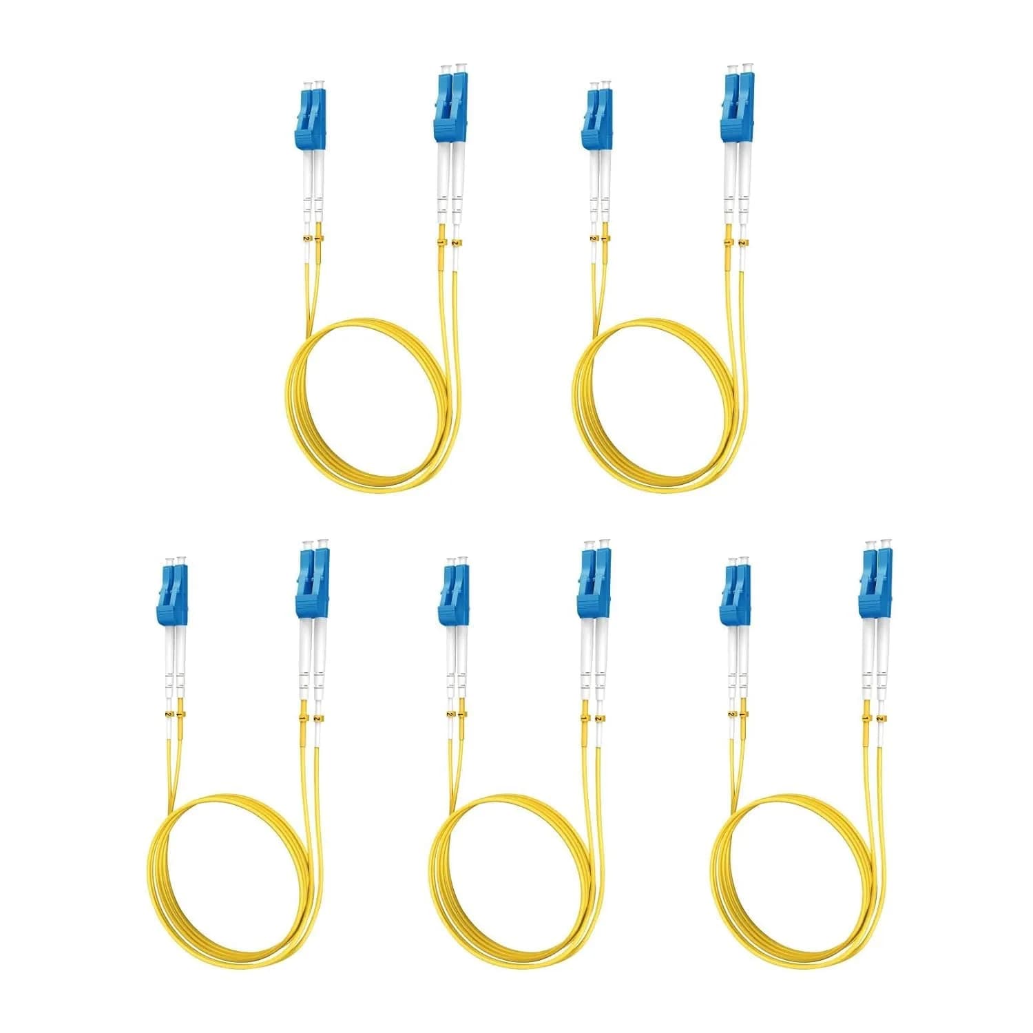 Yonwide Single Mode Fiber Lc to Lc 1m | OS2 Duplex Fiber Patch Cable, 5 Pack, LSZH, Yellow, 1 Meter - main product image
