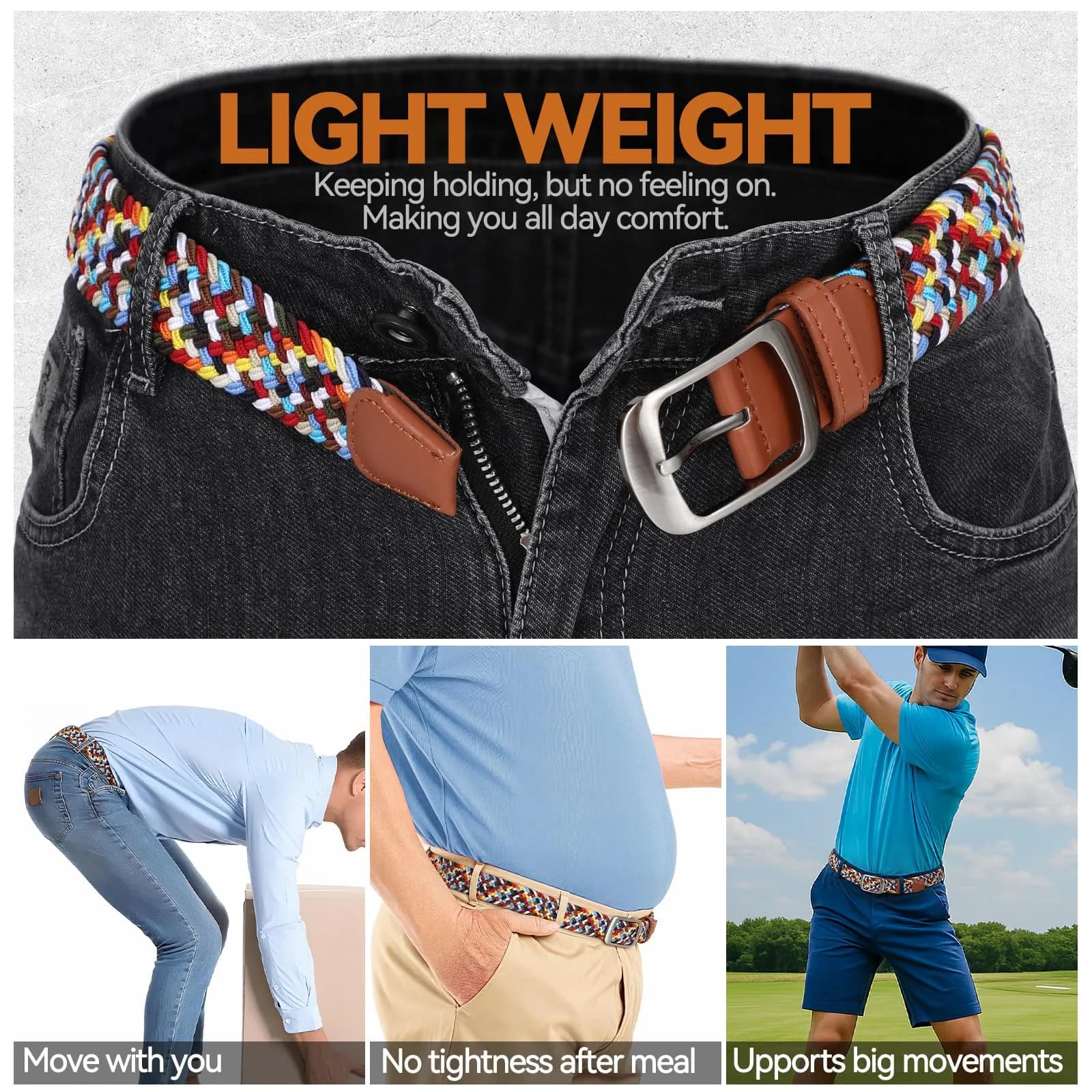 XZQTIVE Braided Stretch Belt for Men & Women | 3.5cm (1.38in) Wide, Adjustable Fit - view 5