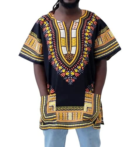 DA'IKI Dashiki Cotton Shirt African Tribal Kaftan Unisex X-Large | Vibrant Summer Cotton thumbnail 1