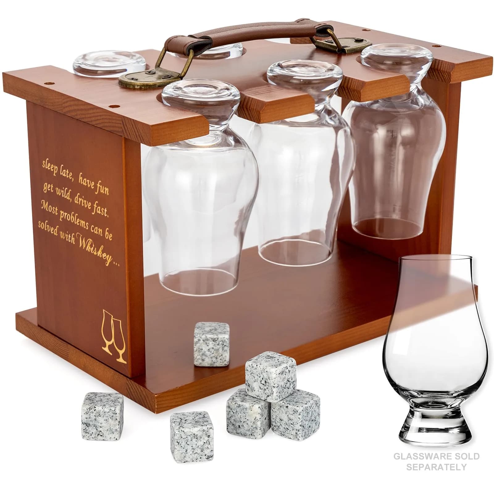 DOUDIZHU Wooden Whiskey Tasting Glass Organizer with Stones | Holds 6 Glencairn