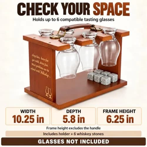 DOUDIZHU Wooden Whiskey Tasting Glass Organizer with Stones | Holds 6 Glencairn thumbnail 5