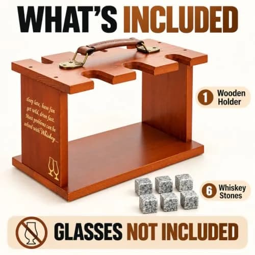DOUDIZHU Wooden Whiskey Tasting Glass Organizer with Stones | Holds 6 Glencairn thumbnail 3