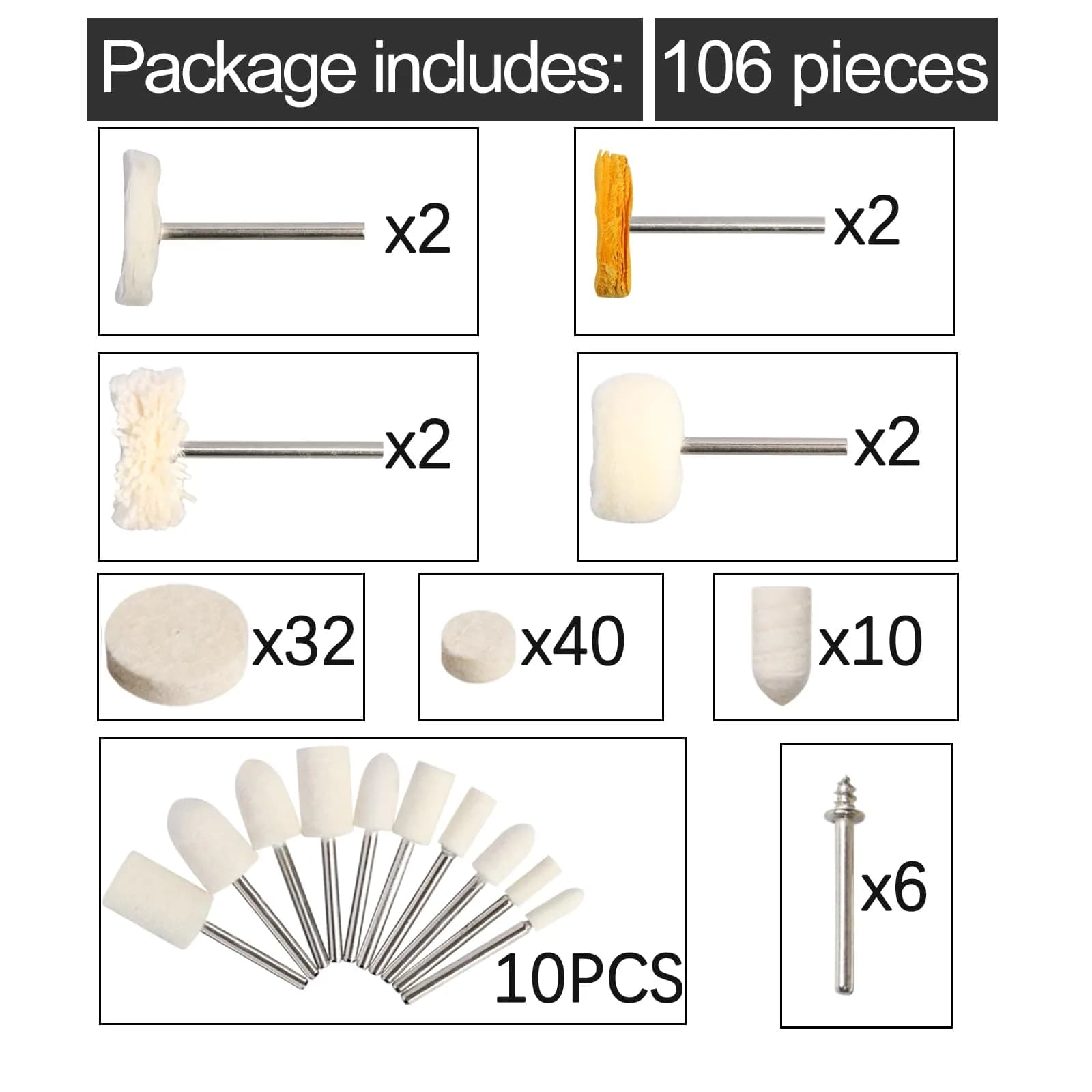 FPPO 1-Inch Polishing Buffing Wheel Set with 3mm Shank, 106 Pieces | Fine Polishing for Jewelry & Metal - view 5