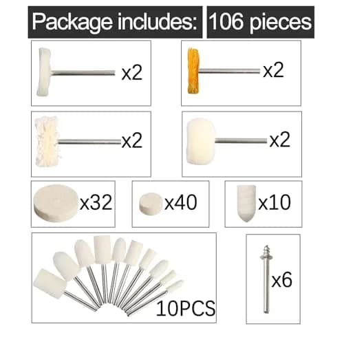 FPPO 1-Inch Polishing Buffing Wheel Set with 3mm Shank, 106 Pieces | Fine Polishing for Jewelry & Metal thumbnail 5