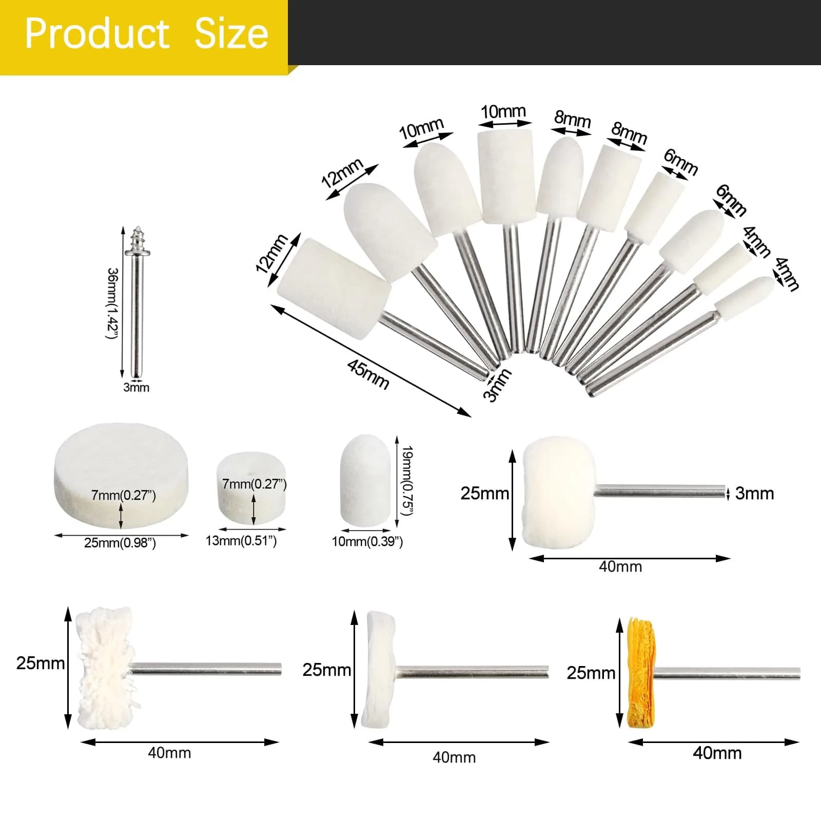 FPPO 1-Inch Polishing Buffing Wheel Set with 3mm Shank, 106 Pieces | Fine Polishing for Jewelry & Metal - view 6