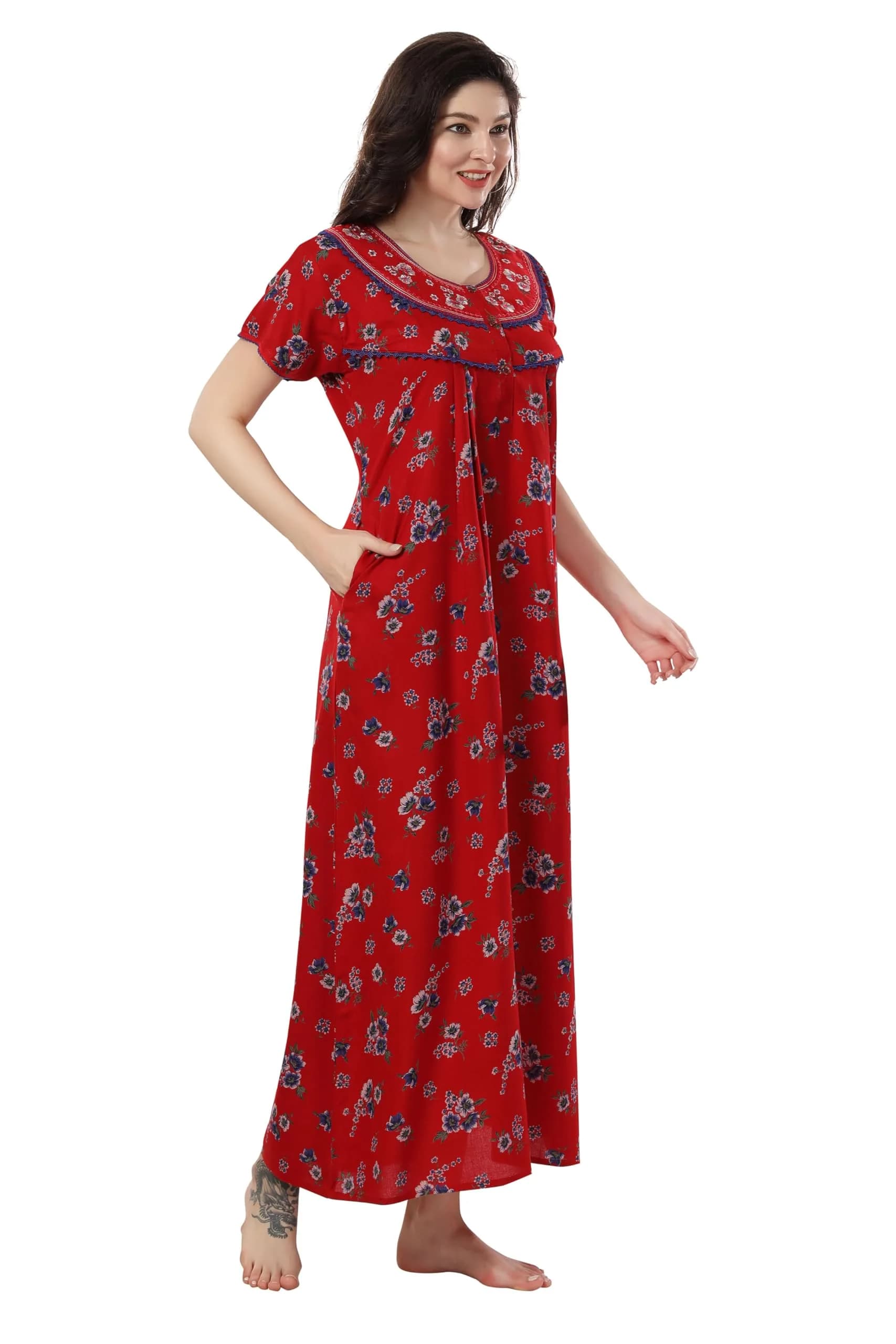 Soulemo Women's Alpine Nighty 1642 L - Bust 44 (163cm / 56in Length) | Classic Floral Print Nightgown - view 7