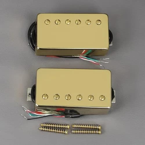 FLEOR Alnico 5 Guitar Humbucker Pickup Set Golden Neck+Bridge | 7-8k & 14-15k Ohms thumbnail 4