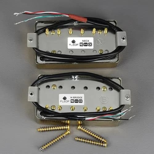 FLEOR Alnico 5 Guitar Humbucker Pickup Set Golden Neck+Bridge | 7-8k & 14-15k Ohms thumbnail 5