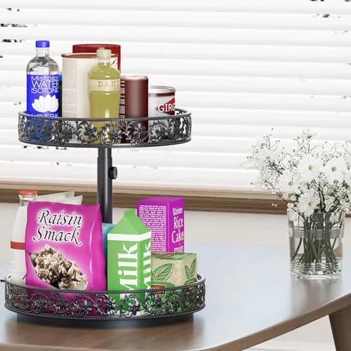 HISKIWUU 2 Tier Lazy Susan Organizer Turntable Height Adjustable | Durable Metal, 360° Swivel, Black thumbnail 7