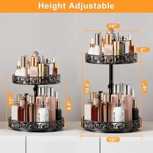 HISKIWUU 2 Tier Lazy Susan Organizer Turntable Height Adjustable | Durable Metal, 360° Swivel, Black thumbnail 3