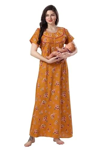 Soulemo Women's Alpine Nighty 1642 Yellow M - Bust 42 | Full Length Button Closure Nightgown thumbnail 9