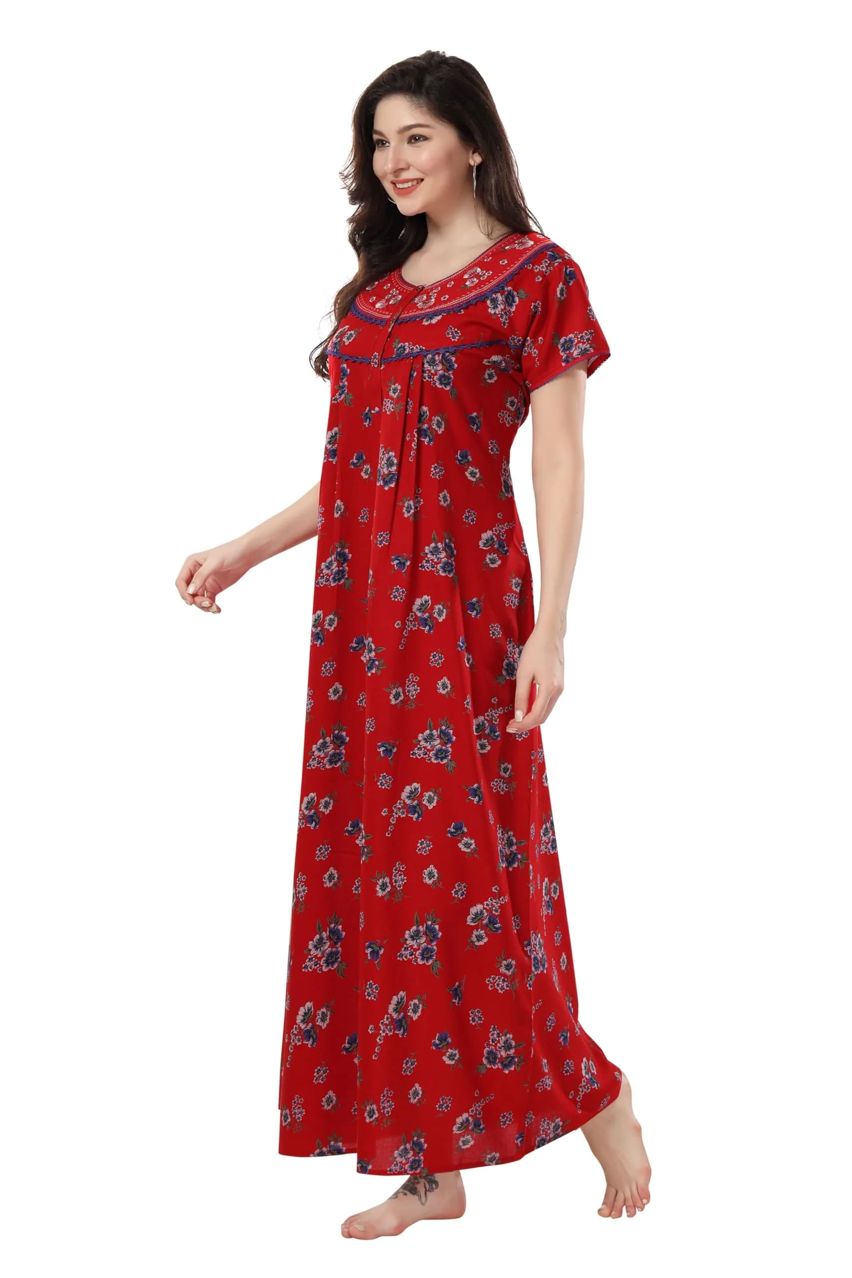 Soulemo Women's Blended Alpine Nighty XXL (58 inches) | Red 10, V-Neck, Short Sleeve - view 6