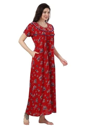 Soulemo Women's Blended Alpine Nighty XXL (58 inches) | Red 10, V-Neck, Short Sleeve thumbnail 7