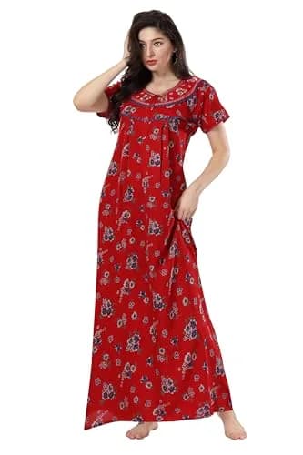 Soulemo Women's Blended Alpine Nighty XXL (58 inches) | Red 10, V-Neck, Short Sleeve thumbnail 1