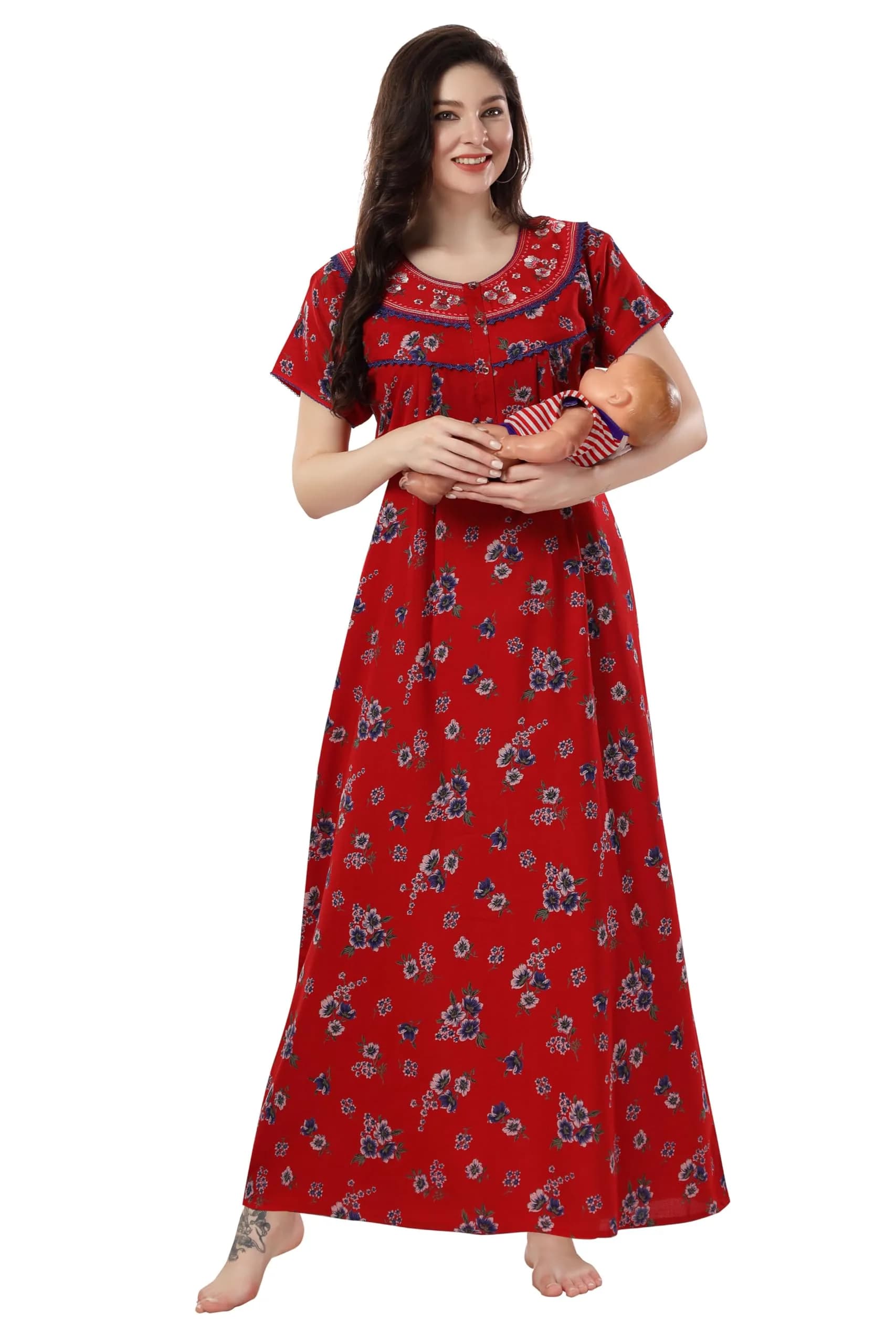 Soulemo Women's Blended Alpine Nighty XXL (58 inches) | Red 10, V-Neck, Short Sleeve - view 9