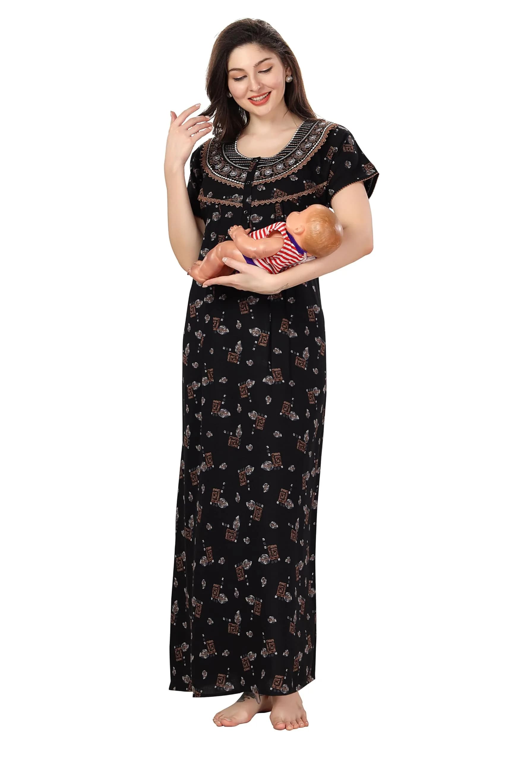 Soulemo Women's Alpine Nighty 1642 Black L - 56 inches | Classic Full Length Sleepwear - view 9