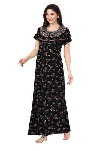 Soulemo Women's Alpine Nighty 1642 XXL (58 inch length) Black | Full Length Button Closure Nightgown thumbnail 6