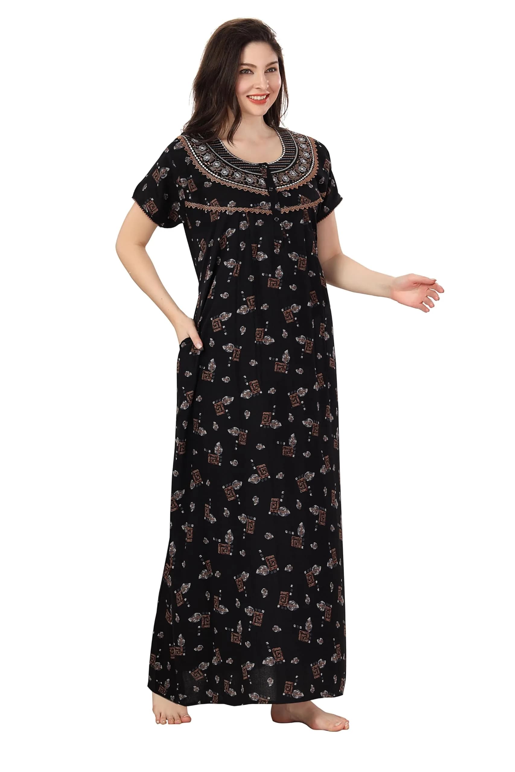 Soulemo Women's Alpine Nighty 1642 XXL (58 inch length) Black | Full Length Button Closure Nightgown - view 7
