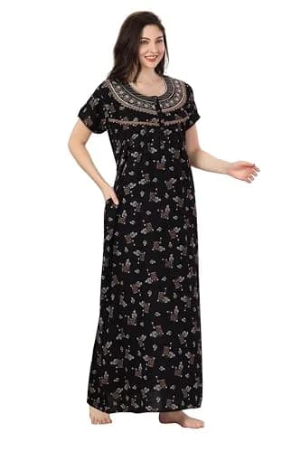 Soulemo Women's Alpine Nighty 1642 XXL (58 inch length) Black | Full Length Button Closure Nightgown thumbnail 7