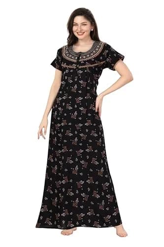 Soulemo Women's Alpine Nighty 1642 XXL (58 inch length) Black | Full Length Button Closure Nightgown thumbnail 1