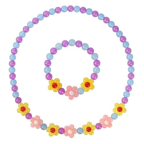 Yarkeuier Flower Beads Jewelry Set for Girls | 44cm (17") Necklace, 16cm (6.3") Bracelet thumbnail 1