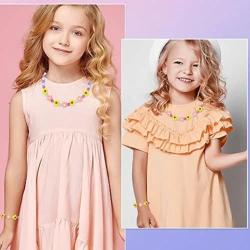 Yarkeuier Flower Beads Jewelry Set for Girls | 44cm (17") Necklace, 16cm (6.3") Bracelet thumbnail 5