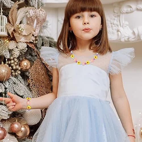 Yarkeuier Flower Beads Jewelry Set for Girls | 44cm (17") Necklace, 16cm (6.3") Bracelet thumbnail 6